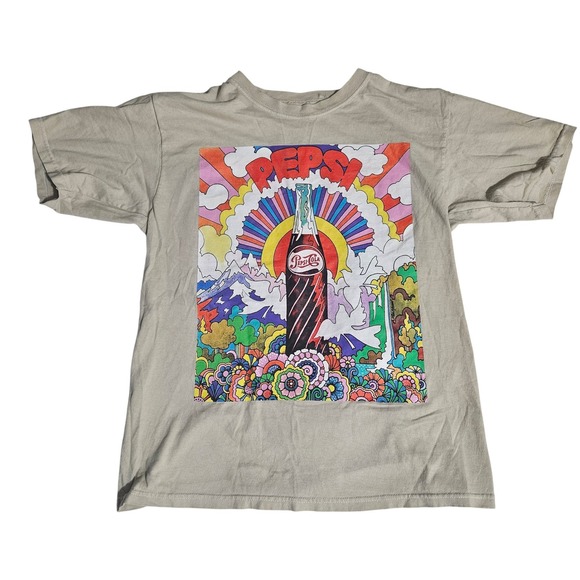 Pepsi Graphic T-Shirt Tan Retro Psychedelic Peter Max Style Art Mens Medium